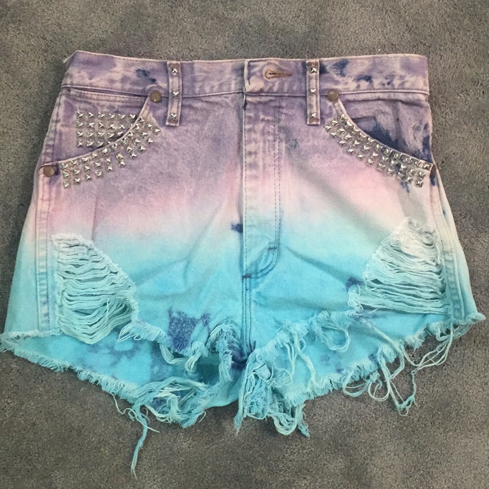 Vintage Tie Dye Studded High Waisted Shorts
